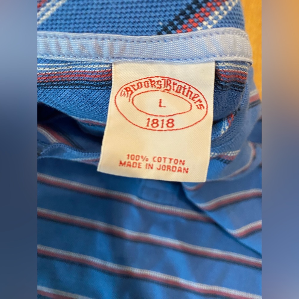 Brooks Brothers RF Pique Henley – Size Large, Blue, White, and Red Striped - Picture 2 of 6